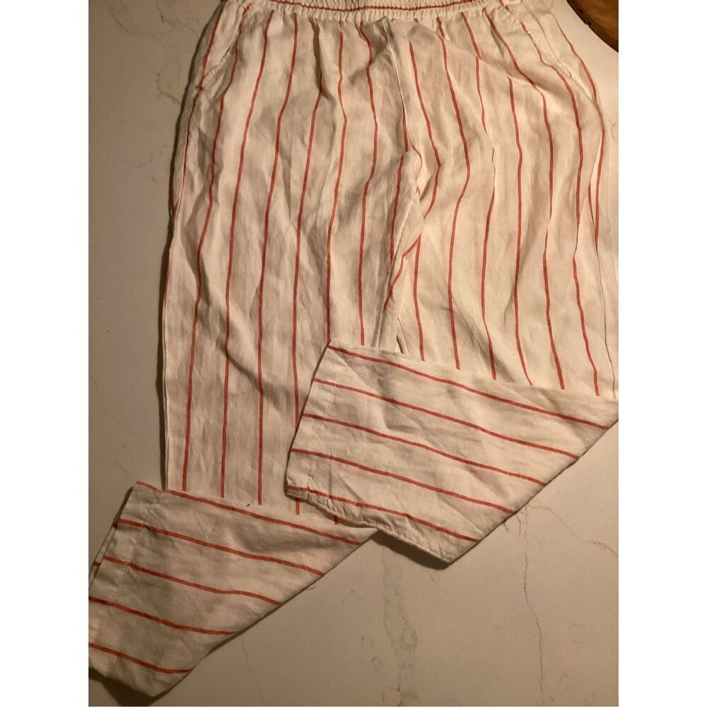 C&C California 100% Linen Red White striped Pants Sz XL Elastic Waist